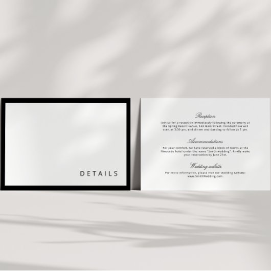 Zwart-wit kalligrafie Moderne bruiloft Details Informatiekaartje