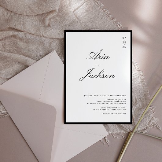 Zwart-wit kalligrafie moderne QR-code bruiloft Kaart