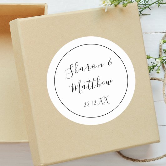 Zwart-wit kalligrafie Script bruiloft gunst Ronde Sticker