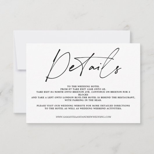 Zwart wit kalligrafie script details bruiloft kaart (Voorkant)