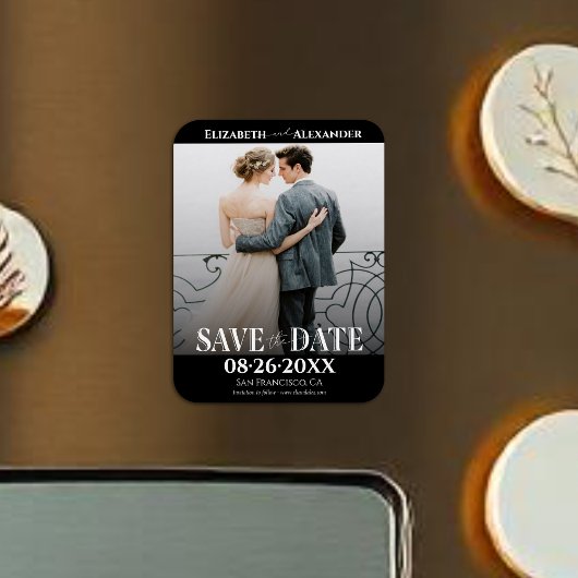 Zwart-wit kalligrafie Sla de datumfoto op Magneet