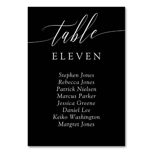 Zwart Wit Kalligrafie Tafelnummer Gastnamen (Voorkant)