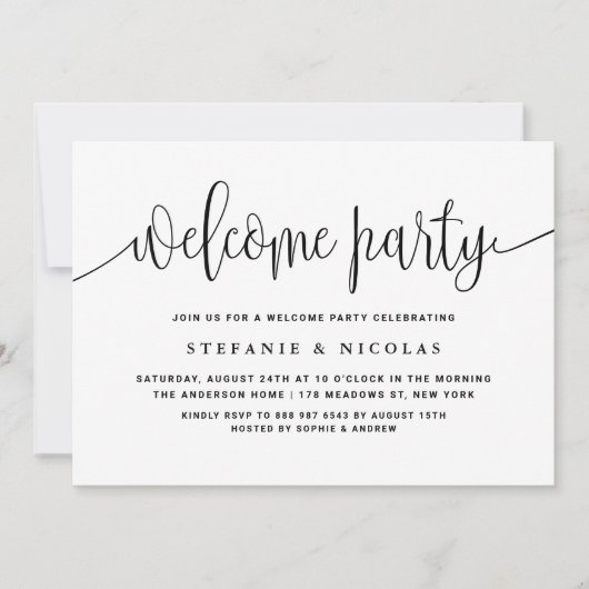Zwart-wit  Kalligrafie Welkom Party Kaart (Voorkant)
