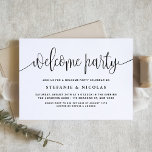 Zwart-wit  Kalligrafie Welkom Party Kaart<br><div class="desc">Nodig familie en vrienden uit met deze aanpasbare uitnodiging voor een welkomstfeest. Het beschikt over grillige kalligrafie en klassieke typografie. Personaliseer door namen,  datum,  adres en andere details toe te voegen. Deze zwart-wit welkomstfeestuitnodiging is perfect voor elk evenementenseizoen en -thema. Andere kleuren zijn beschikbaar.</div>
