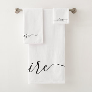Zwart-wit kalligrafiescript aangepaste naam bad handdoek