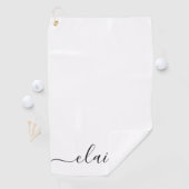 Zwart-wit kalligrafiescript aangepaste naam golfhanddoek (Insitu)