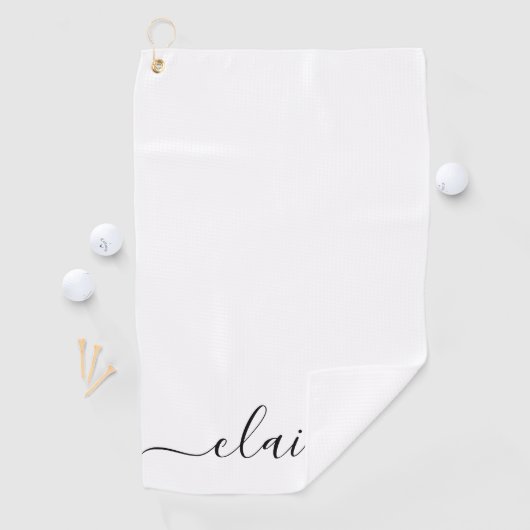 Zwart-wit kalligrafiescript aangepaste naam golfhanddoek (Insitu)