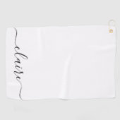 Zwart-wit kalligrafiescript aangepaste naam golfhanddoek (Horizontaal)