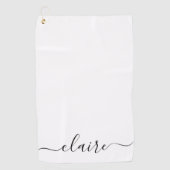 Zwart-wit kalligrafiescript aangepaste naam golfhanddoek (Voorkant)