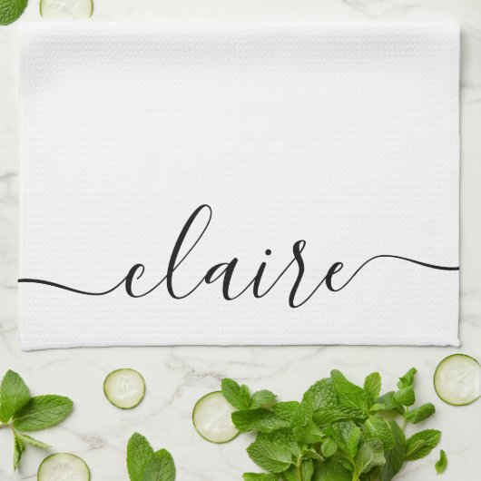 Zwart-wit kalligrafiescript aangepaste naam theedoek (Gevouwen)