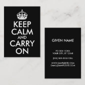 Zwart-wit kalm houden en doorgaan visitekaartje (Voorkant / Achterkant)