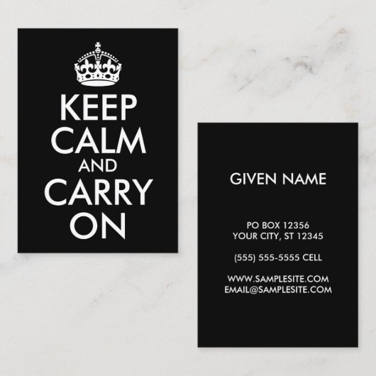 Zwart-wit kalm houden en doorgaan visitekaartje (Voorkant / Achterkant)