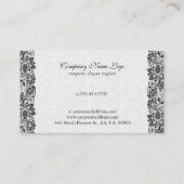 Zwart wit kant bloemendamast weddingplanner visitekaartje (Achterkant)