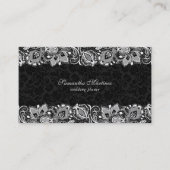 Zwart wit kant bloemendamast weddingplanner visitekaartje (Voorkant)