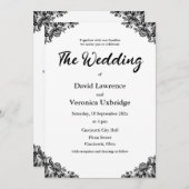 Zwart-wit kant bruiloft uitnodiging (Voorkant / Achterkant)