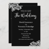 Zwart-wit kant bruiloft uitnodiging (Voorkant / Achterkant)