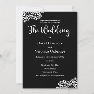 Zwart-wit kant bruiloft uitnodiging