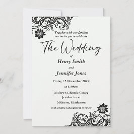 Zwart-wit kant bruiloft uitnodiging