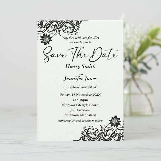 Zwart-wit kant bruiloft uitnodiging