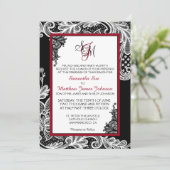 Zwart-wit Kant bruiloft uitnodiging Kaart (Staand voorkant)