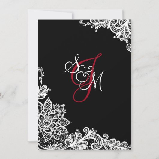 Zwart-wit Kant bruiloft uitnodiging Kaart (Achterkant)