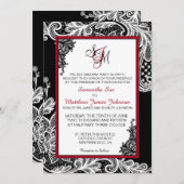 Zwart-wit Kant bruiloft uitnodiging Kaart (Voorkant / Achterkant)