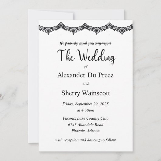 Zwart-wit kant bruiloft uitnodigingen (Voorkant)