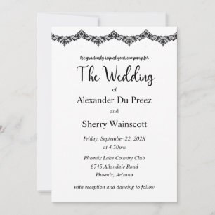 Zwart-wit kant bruiloft uitnodigingen