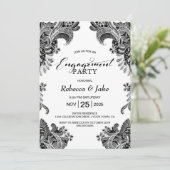 Zwart Wit Kant Custom Photo Engagement Party Kaart (Staand voorkant)