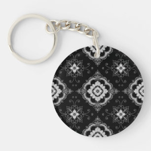 Zwart-wit kant decoratief patroon sleutelhanger
