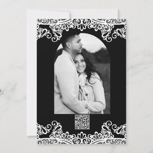 Zwart & Wit Kant Elegante bruiloft Dank u Kaart (Achterkant)