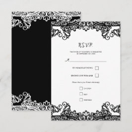 Zwart & Wit Kant Elegante Huwelijk RSVP Kaartje