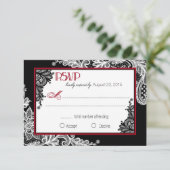 Zwart-wit kant Elegante RSVP-kaart RSVP Kaartje (Staand voorkant)