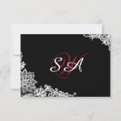 Zwart-wit kant Elegante RSVP-kaart RSVP Kaartje (Achterkant)