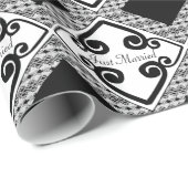 Zwart-wit kant Elegante Scrolls bruiloft Cadeaupapier (Rol Hoek)