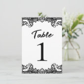 Zwart & Wit Kant Elegante Trouwtafel Nummer Kaart (Staand voorkant)