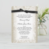 Zwart-wit kant en boog bruiloft kaart (Staand voorkant)