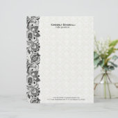 Zwart & Wit Kant en Damasks Briefhoofd Sjabloon (Staand voorkant)