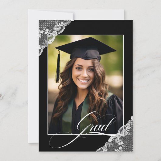 Zwart Wit Kant Foto Afstuderen Aankondiging (Voorkant)