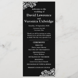 Zwart-wit kant huwelijksprogramma programmakaart