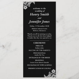 Zwart-wit kant huwelijksprogramma programmakaart