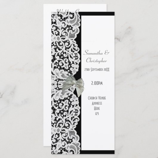Zwart-wit kant kerk huwelijksprogramma programmakaart (Voorkant / Achterkant)