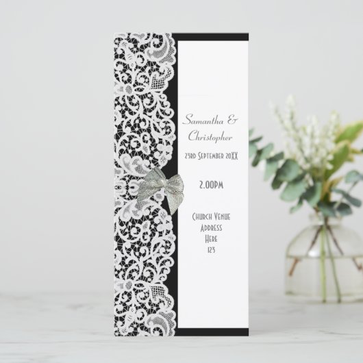 Zwart-wit kant kerk huwelijksprogramma programmakaart (Staand voorkant)