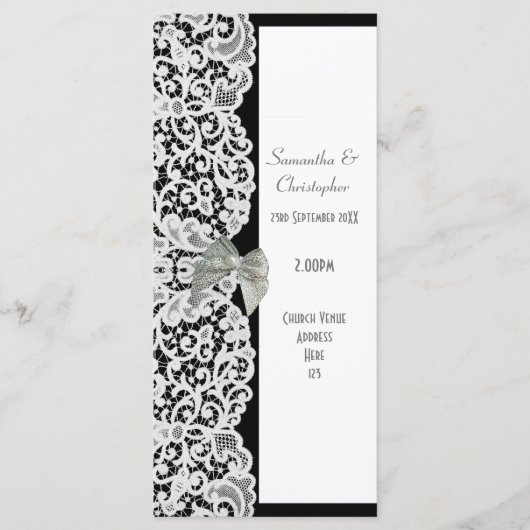 Zwart-wit kant kerk huwelijksprogramma programmakaart (Voorkant)
