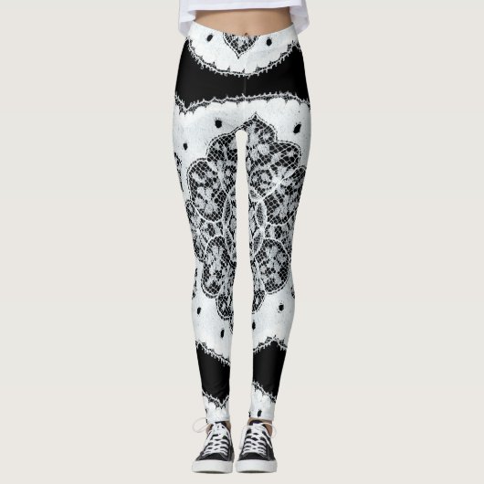 Zwart & Wit  Kant Leggings (Voorkant)