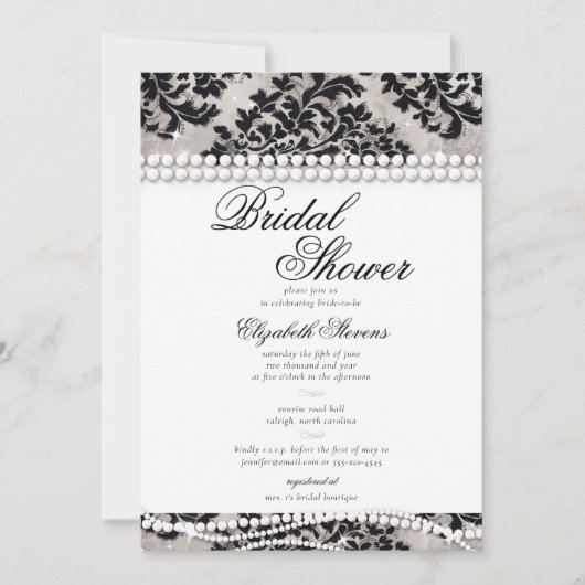 Zwart-wit Kant Parels Damask Vrijgezellenfeest Kaart (Voorkant)