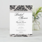 Zwart-wit Kant Parels Damask Vrijgezellenfeest Kaart (Staand voorkant)