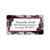 Zwart Wit Kant Rood Accenten Bruiloft Labels (Voorkant)