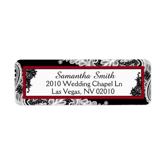 Zwart Wit Kant Rood AccentenBruiloft Labels (Voorkant)