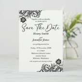Zwart-wit kant Save The Date Invitation Kaart (Staand voorkant)